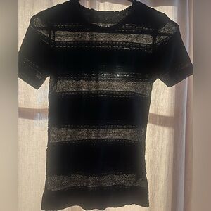Calvin Rucker Black Sheer Lace Stripe Stretch Top XS S
